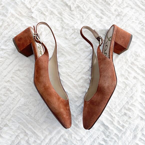Sam Edelman Lorene Brown Suede Leather Slingback Pumps - Picture 1 of 7